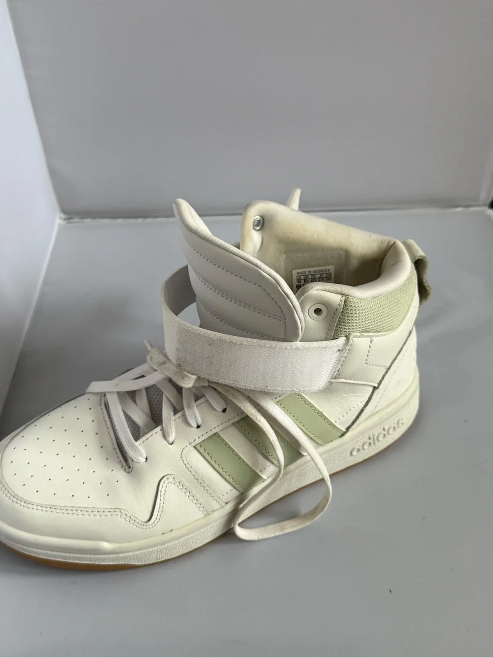 Adidas High-Top Sneakers in White and Sage Green Womens Size 10